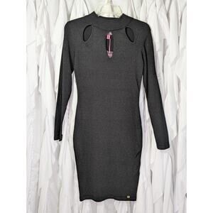 Lipsy London Knitwear Size 6 Black w/Metallic Keyhole Bodycon Longsleeve Dress